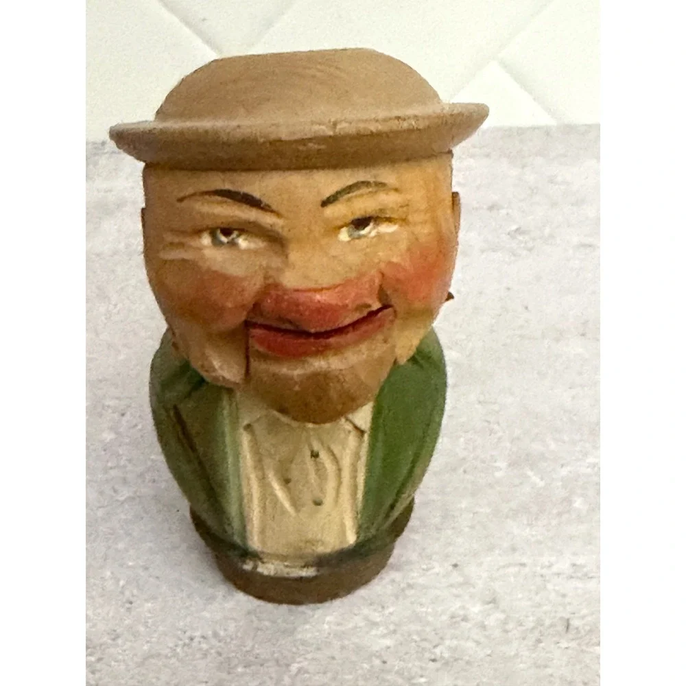 Vintage Hand Carved Wood Mechanical Bottle Stopper Moving Mouth Man Italy Style